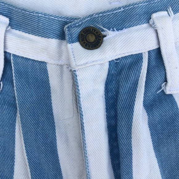 Not Guilty Cutoff Striped High Waist Fringe Jean Shorts Size S Made in USA - Picture 3 of 6